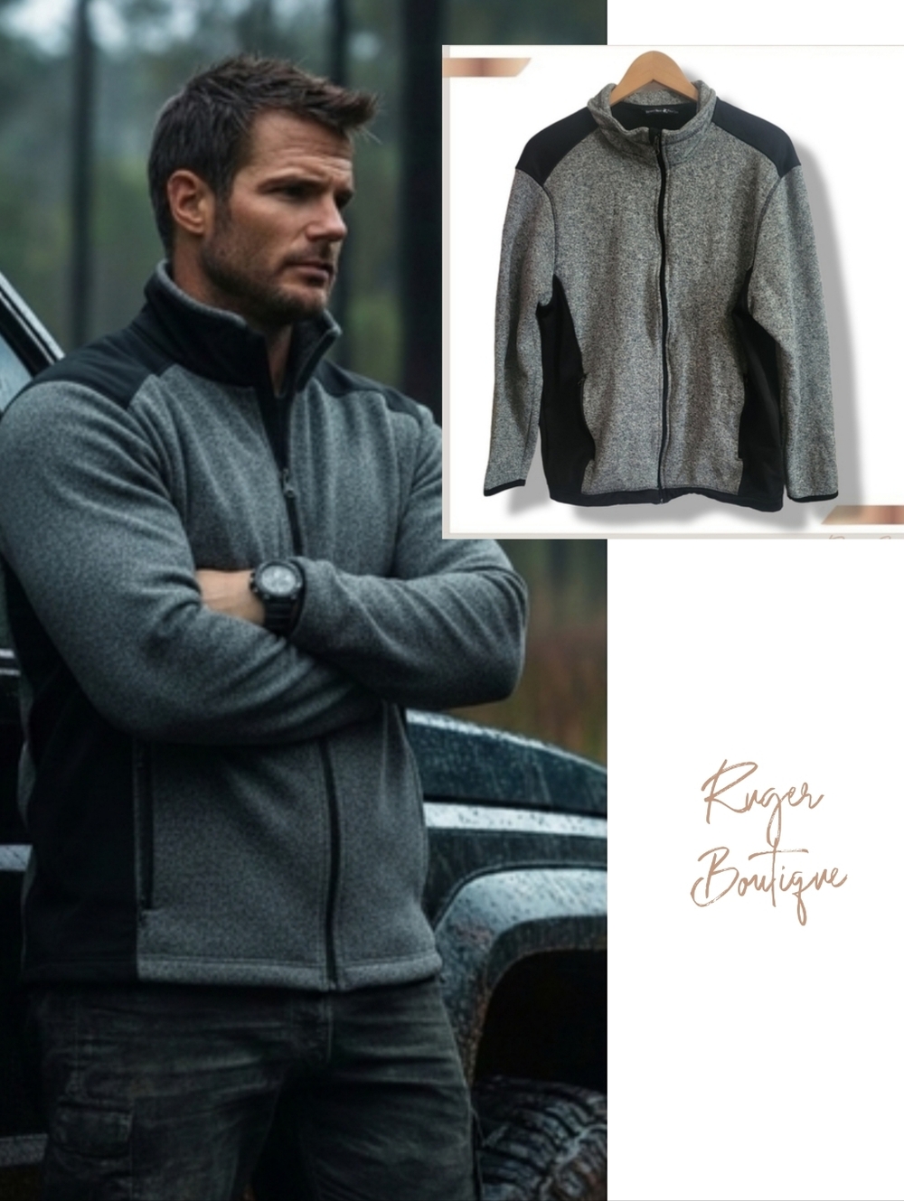 🌿Beverly Hills Polo Club Mens Large Gray Black Full Zip Jacket - Picture 1 of 11